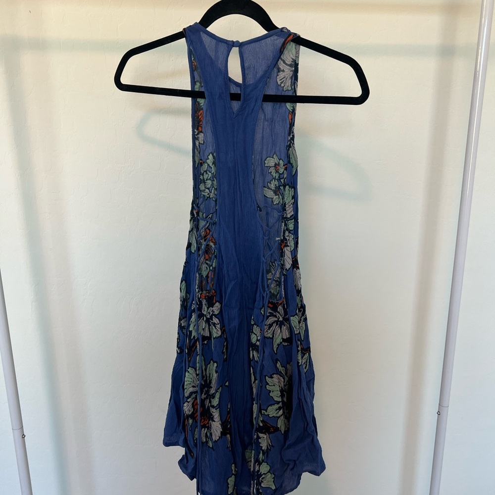 Free People Lace up Floral Racerback Mini Swing Dress
